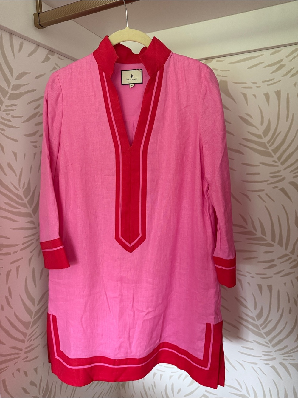 Tuckernuck Pink Tunic Dress with Red Trim